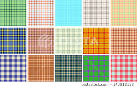Vintage plaid tartan pattern collection in professional vector format. Seamless backgrounds for textile surfaces, apparel, stationery, and digital use. 143818138