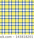 A vibrant, seamless vector plaid pattern featuring a classic checkered design in bright yellow, royal blue, and white. Ideal for spring textiles, fashion fabrics, gift wrapping, and web backgrounds. 143818201