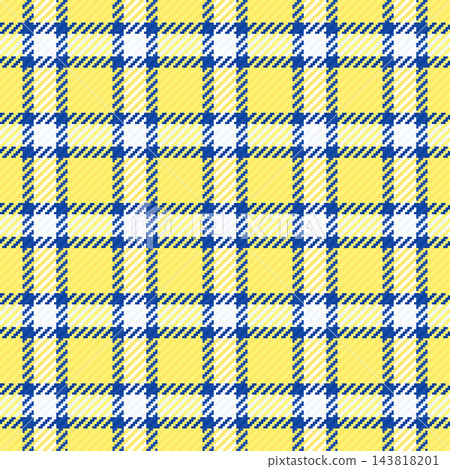 A vibrant, seamless vector plaid pattern featuring a classic checkered design in bright yellow, royal blue, and white. Ideal for spring textiles, fashion fabrics, gift wrapping, and web backgrounds. A vibrant, seamless vector plaid pattern featuring a classic checkered design in bright yellow, royal blue, and white. Ideal for spring textiles, fashion fabrics, gift wrapping, and web backgrounds. 143818201