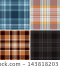 Plaid pattern set for bespoke fashion and independent sewing studios. Seamless vectors enhance garments, scarves, accessories, and digital presentations. 143818203