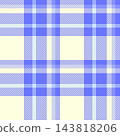 Flooring fabric check vector, filigree pattern seamless texture. Fibrous tartan textile background plaid in blue and light yellow colors. 143818206