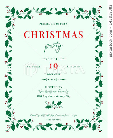 Christmas party invitation. Classic Invitation template Christmas party invitation. Classic Invitation template 143818392