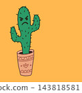 Angry funny potted cactus plant cartoon character illustration on orange background 143818581