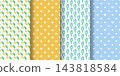 Set of seamless spring patterns featuring flowers, hearts and circles 143818584