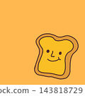 Cute happy smiling slice of toast bread cartoon character illustration on orange background 143818729