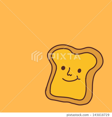 Cute happy smiling slice of toast bread cartoon character illustration on orange background Cute happy smiling slice of toast bread cartoon character illustration on orange background 143818729