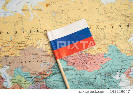 Bangkok, Thailand November, 2024 Russia flag on world map. Bangkok, Thailand November, 2024 Russia flag on world map. 143819047