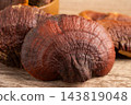 Lingzhi or Reishi mushroom with capsules, organic natural healthy food. 143819048