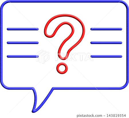 Question mark in speech bubble, blue outline chat bubble with red question mark, FAQ help icon Question mark in speech bubble, blue outline chat bubble with red question mark, FAQ help icon 143819354