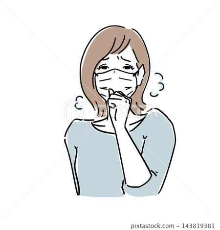 一名咳嗽嚴重的女子戴著口罩。 一名咳嗽嚴重的女子戴著口罩。 143819381