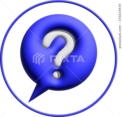 Question mark in blue speech bubble, glossy 3D help icon inside circle ring, FAQ symbol Question mark in blue speech bubble, glossy 3D help icon inside circle ring, FAQ symbol 143819434