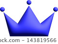 Crown icon, glossy 3D royal crown with three points, king queen symbol 143819566