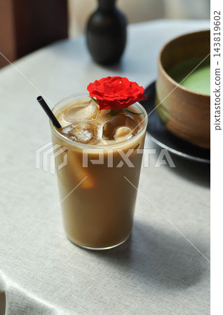 coffee, iced coffee or iced latte coffee with matcha and tiramisu cake coffee, iced coffee or iced latte coffee with matcha and tiramisu cake 143819602