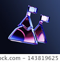 3D neon glass mountain peak icon with flag on top isolated on dark background. Business success, goal achievement and leadership symbol. Logo design with glowing blue purple gradient. 3D illustration 143819625