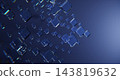 Modern abstract 3D geometry background with floating transparent blue glass cube shapes, square geometric pattern on dark gradient bg for futuristic technology and AI data concept. 3D illustration 143819632