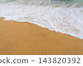Gentle ocean waves washing over golden sand on a sunny beach in France, capturing the peaceful rhythm of the tide along the beautiful coastline 143820392