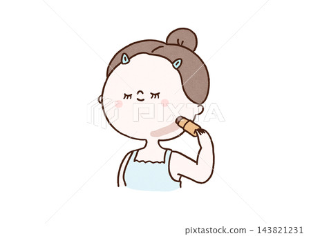 一位女士正在使用修容棒打造下顎線陰影(化妝過程) 一位女士正在使用修容棒打造下顎線陰影(化妝過程) 143821231
