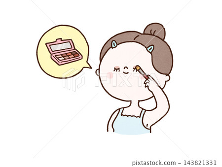 一位女士正在用刷子將眼影塗抹在眼瞼上(眼妝過程) 一位女士正在用刷子將眼影塗抹在眼瞼上(眼妝過程) 143821331