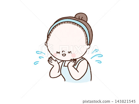 一位女士用髮帶束起瀏海,往臉上潑水(洗臉/護膚)。 一位女士用髮帶束起瀏海,往臉上潑水(洗臉/護膚)。 143821545