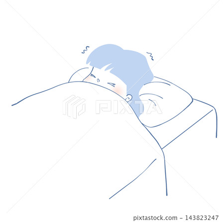 插圖描繪了一位因寒冷而無法入睡的女子。 插圖描繪了一位因寒冷而無法入睡的女子。 143823247