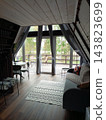 Interior of A-frame cabin, interior design, living room. 143823699