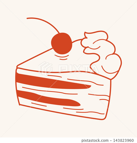 Piece of cake with cream and sugar cherry isolated illustration for cafe or bakery branding, dessert menu, packaging or birthday party Piece of cake with cream and sugar cherry isolated illustration for cafe or bakery branding, dessert menu, packaging or birthday party 143823960