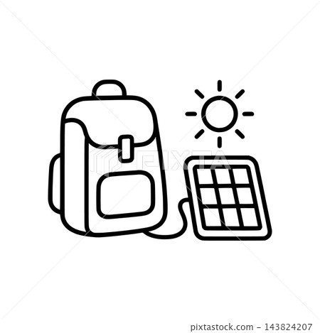 帶太陽能充電器的背包，單色圖標 143824207