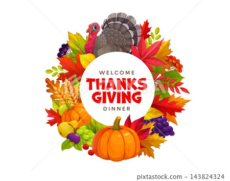 Happy Thanksgiving Day round banner or emblem 143824324