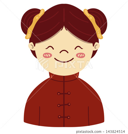 Cute Chinese girl character wearing red Cheongsam 143824514