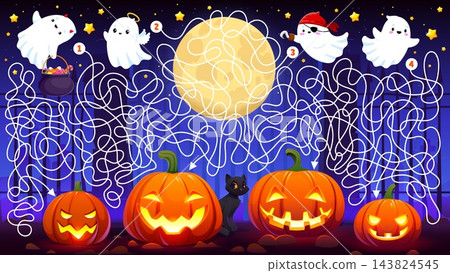 Halloween holiday labyrinth maze game with ghosts 143824545