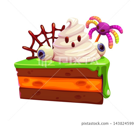Cartoon Halloween cake slice with ghost cream Cartoon Halloween cake slice with ghost cream 143824599
