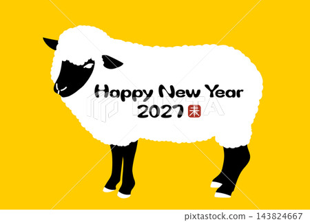 2027年羊年卡:黃底黑白綿羊 2027年羊年卡:黃底黑白綿羊 143824667