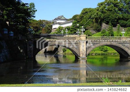 皇宮正門石橋、二重橋和護城河在藍天的襯托下格外醒目。 10月70日:皇宮正門和二重橋 皇宮正門石橋、二重橋和護城河在藍天的襯托下格外醒目。 10月70日:皇宮正門和二重橋 143824682