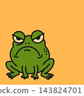 Funny angry grumpy frog cartoon character illustration on orange background 143824701