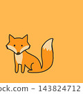 Cute sitting orange fox cartoon character illustration on orange background 143824712