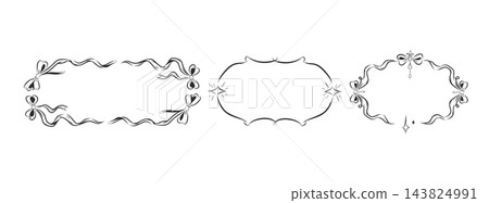 Vintage Coquette Frames Set of 3 with Ribbon Bows, Victorian Cartouche Borders and Celestial Stars, Elegant Black Hand Drawn Vector Ornaments for Luxury Labels, Wedding Invitations and Packaging Vintage Coquette Frames Set of 3 with Ribbon Bows, Victorian Cartouche Borders and Celestial Stars, Elegant Black Hand Drawn Vector Ornaments for Luxury Labels, Wedding Invitations and Packaging 143824991