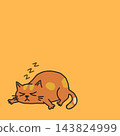 Cute sleeping ginger tabby cat cartoon illustration sleeping on orange background 143824999