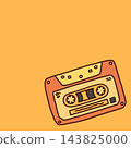 Retro vintage audio cassette tape hand drawn cartoon illustration on orange background 143825000