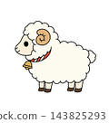 A cute, sideways illustration of a sheep (in color) that can be used for New Year's cards for the Year of the Sheep. 143825293