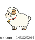 A cute, sideways illustration of a sheep (in color) that can be used for New Year's cards for the Year of the Sheep. 143825294