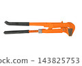 Insulated adjustable pipe wrench on a white background. Orange repair tool. Tool for work. Top view. 143825753