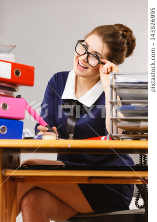 Happy business woman in office Happy business woman in office 143826995