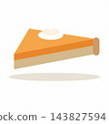 Slice of pumpkin pie with whipped cream, Thanksgiving dessert piece clipart isolated on white 143827594