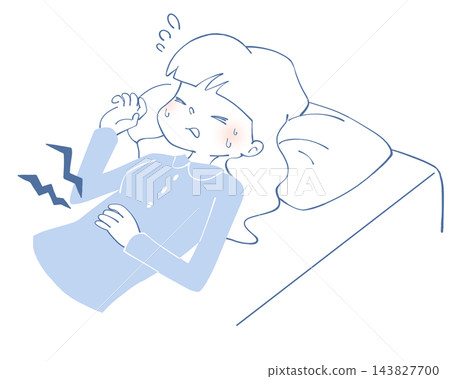 一幅描繪女性胃痛的插圖。 143827700