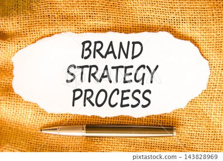Brand strategy process words symbol. Concept words Brand strategy process on beautiful white paper. Beautiful canvas background. Black pen. Business and brand strategy process concept. Copy space. 143828969