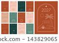 Elegant minimalist 2027 calendar template in Boho style. Clean geometric design with palm trees 143829065