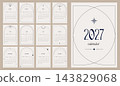 Elegant minimalist 2027 calendar template in Art Deco style. Clean geometric line art design with 143829068