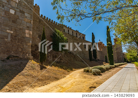 Cypress Lined Path Beneath Ancient Walls of Toledo, Spain Cypress Lined Path Beneath Ancient Walls of Toledo, Spain 143829093