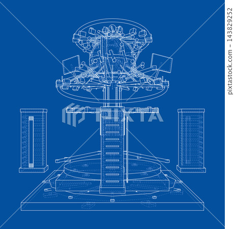 Mechanical Computer Blueprint Drawing. Vector Mechanical Computer Blueprint Drawing. Vector 143829252