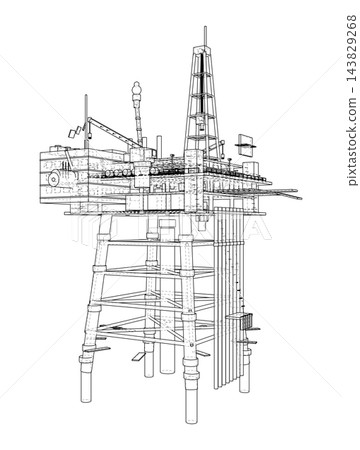 oil drilling rig wireframe illustration. Vector oil drilling rig wireframe illustration. Vector 143829268
